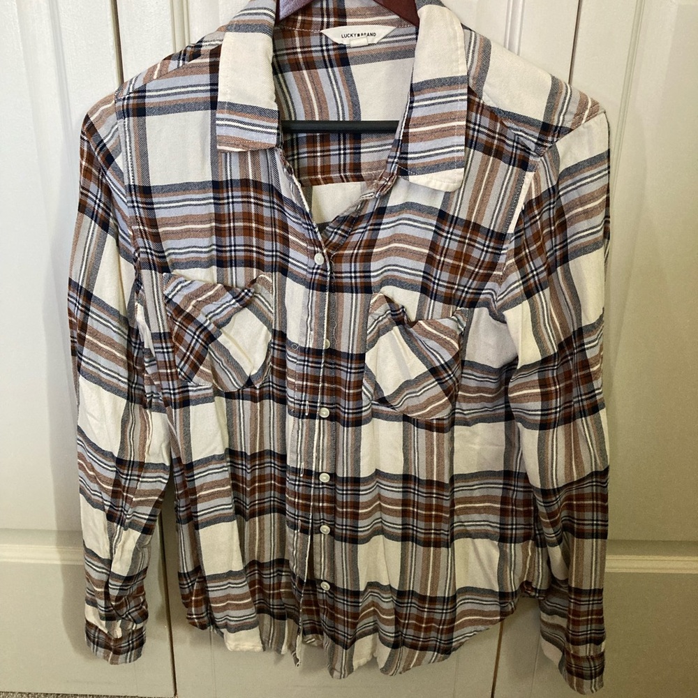 Lucky Brand Plaid Shirt in Brown, Navy and Cream